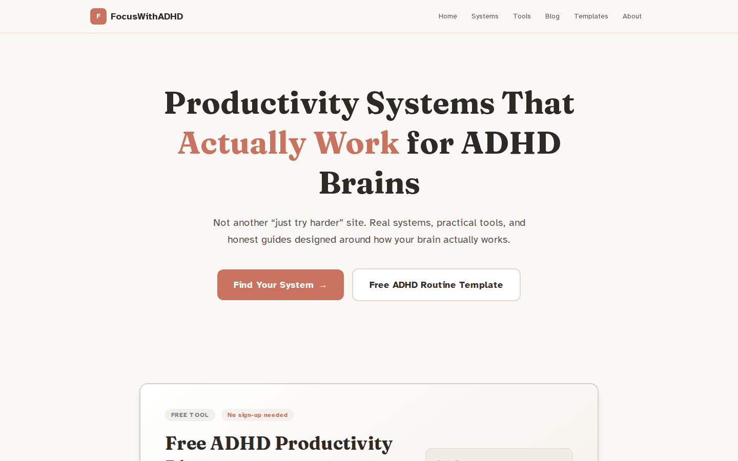 ADHD Productivity Platform website preview