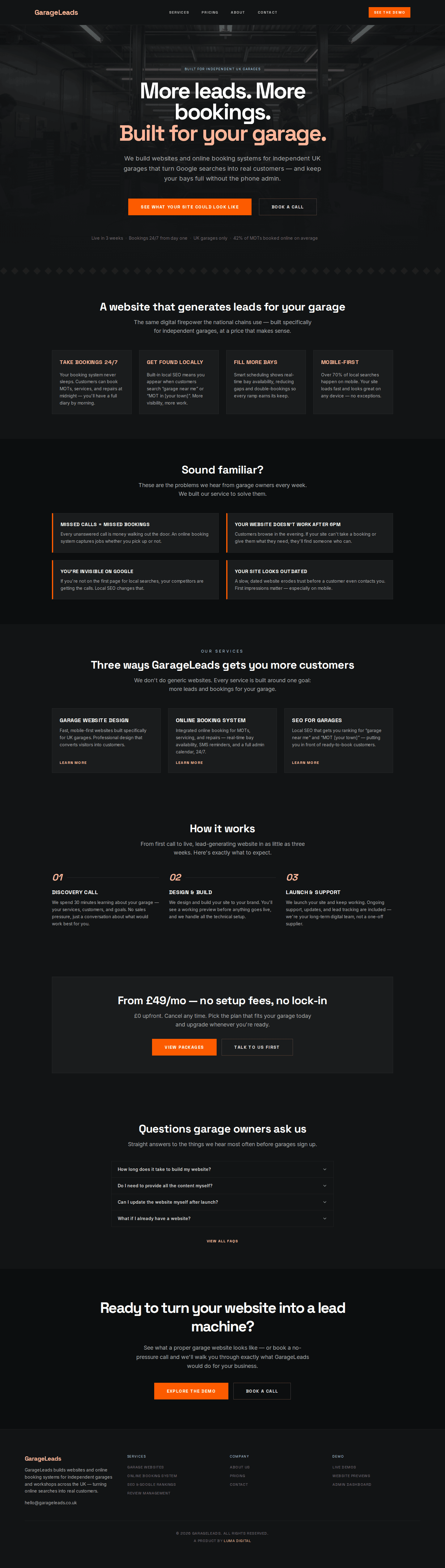 GarageLeads website preview